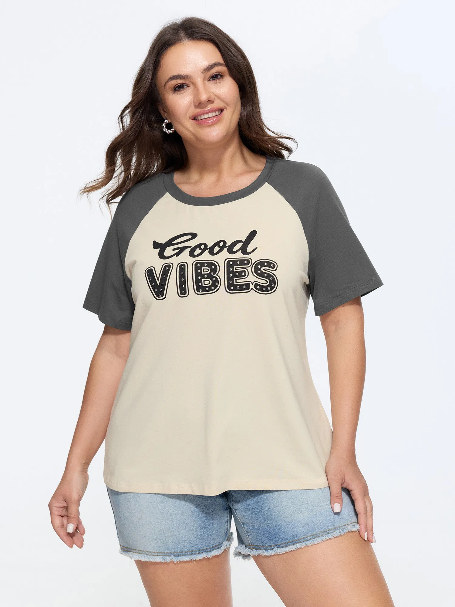 Cotton Good Vibes Raglan Sleeve T-Shirt sold by Bloomchic product image thumbnail 2