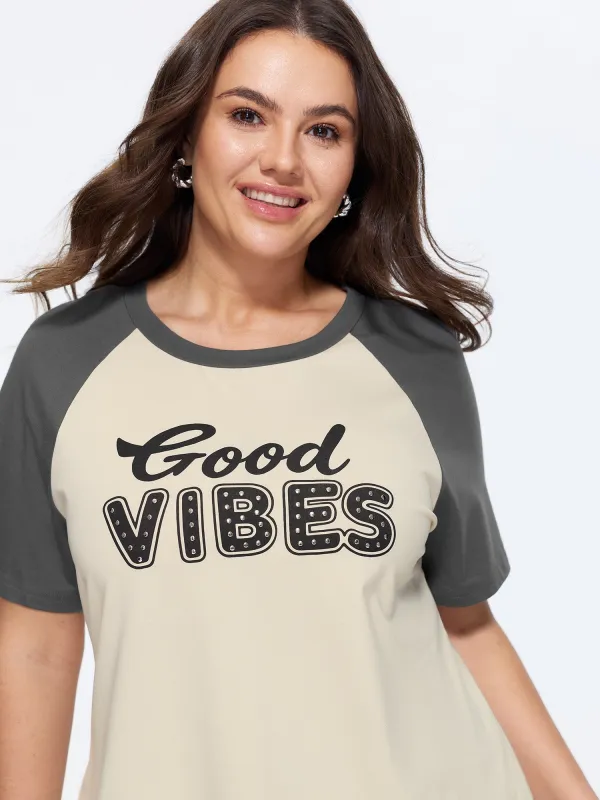 Cotton Good Vibes Raglan Sleeve T-Shirt made by Bloomchic
