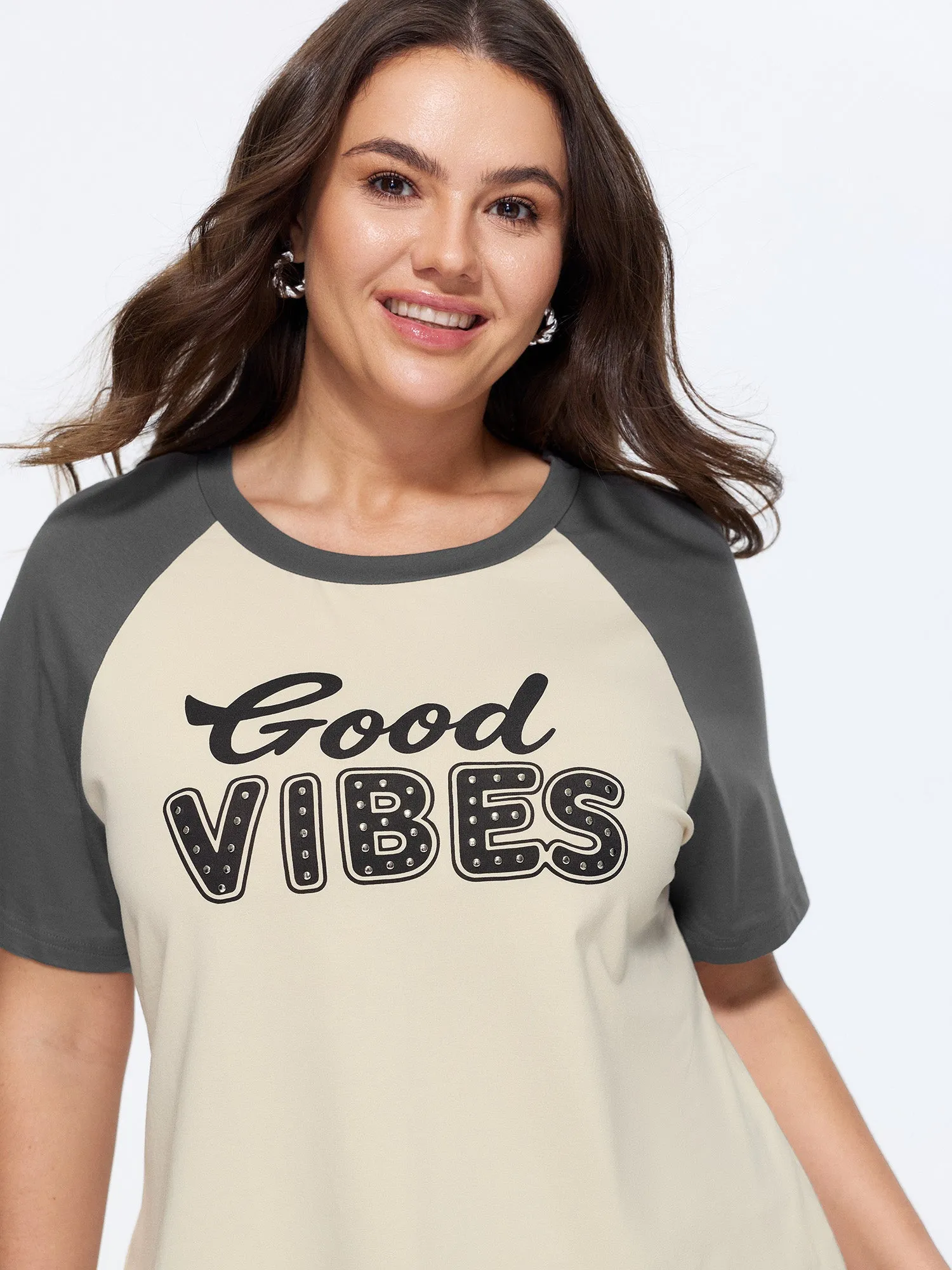 Cotton Good Vibes Raglan Sleeve T-Shirt sold by Bloomchic