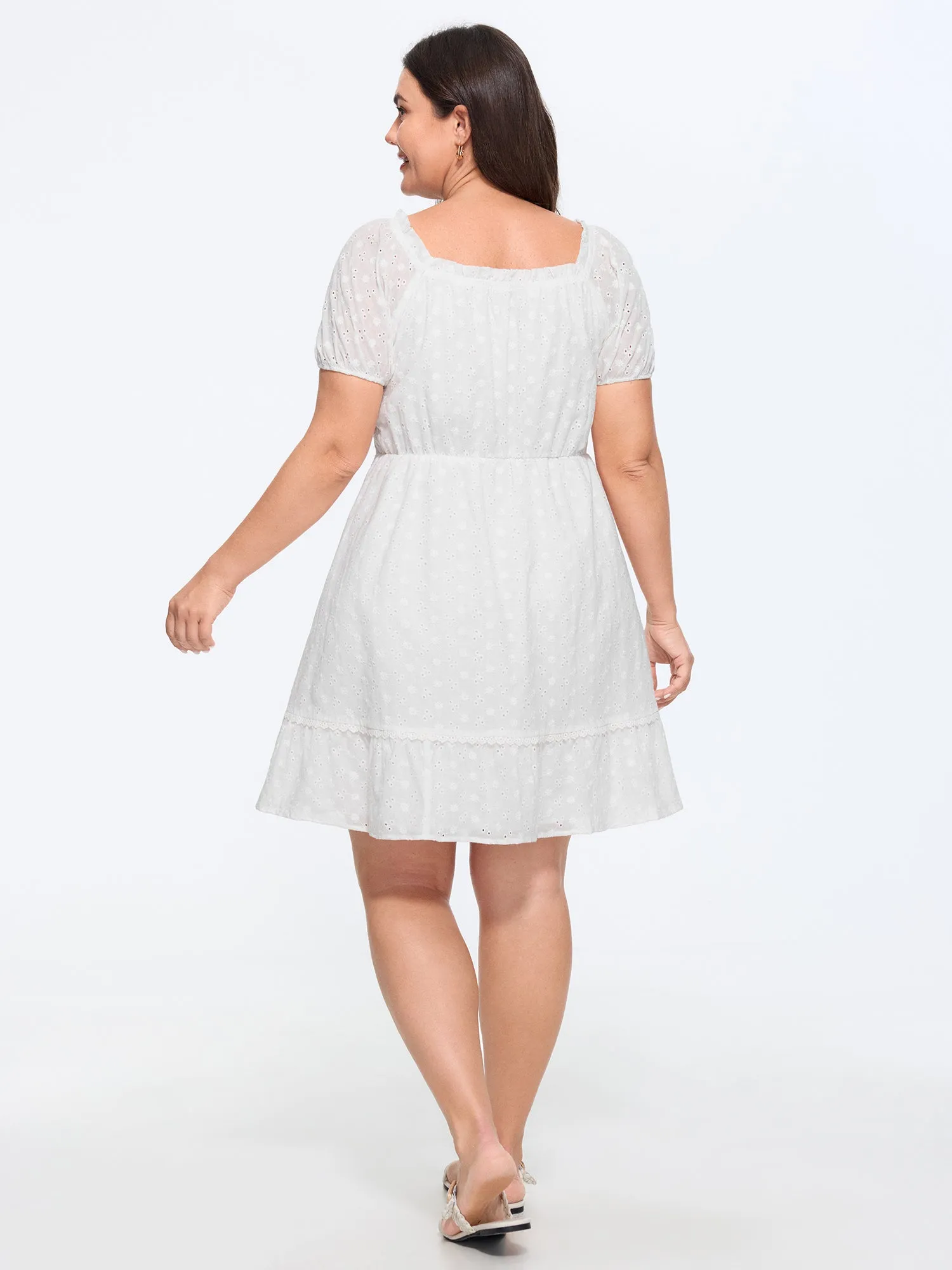 Cotton Lace Textured Ruffled Hem Mini Dress sold by Bloomchic product image thumbnail 4