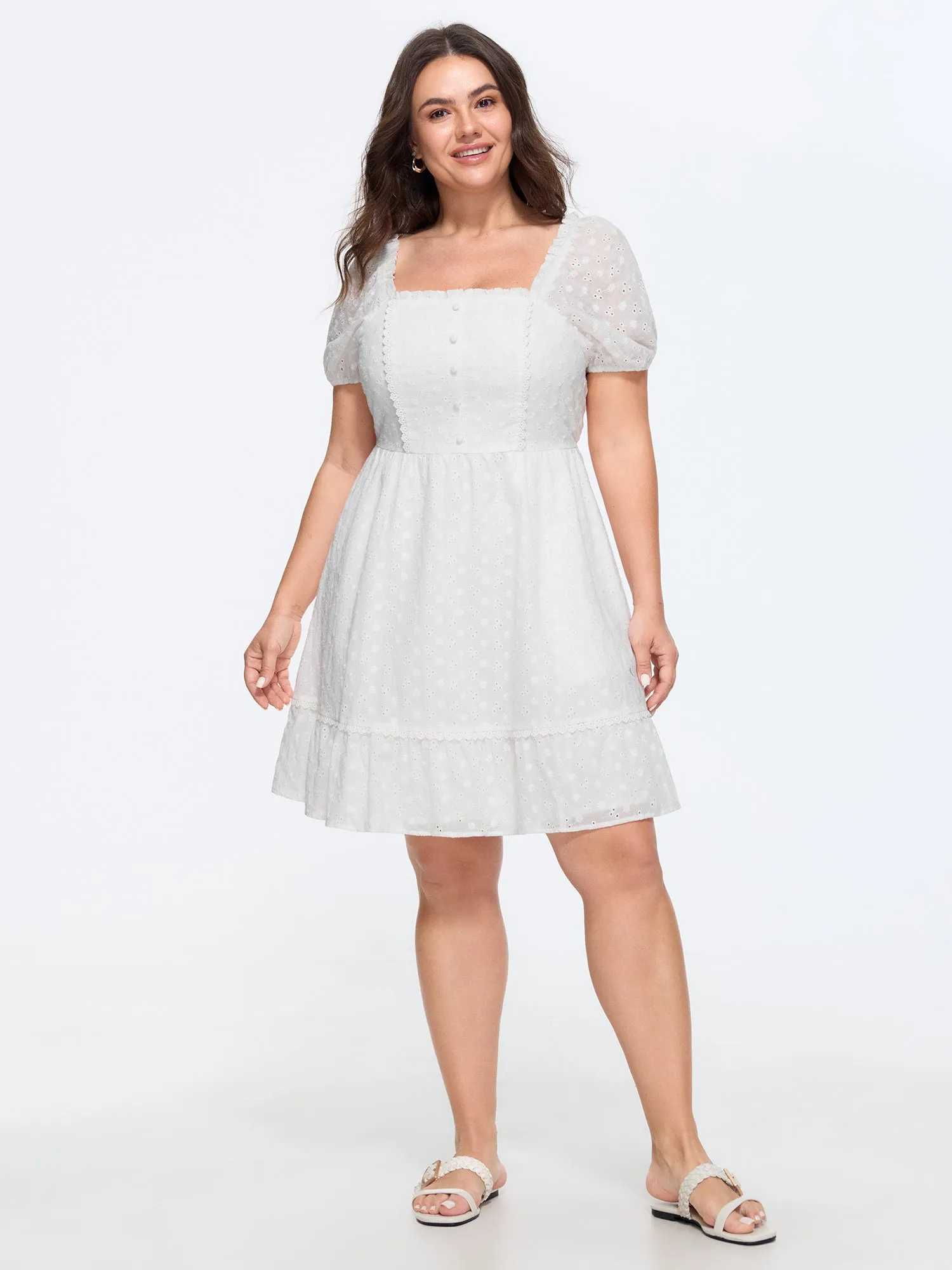 Cotton Lace Textured Ruffled Hem Mini Dress sold by Bloomchic product image thumbnail 3
