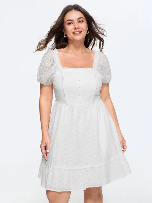 Cotton Lace Textured Ruffled Hem Mini Dress made by Bloomchic