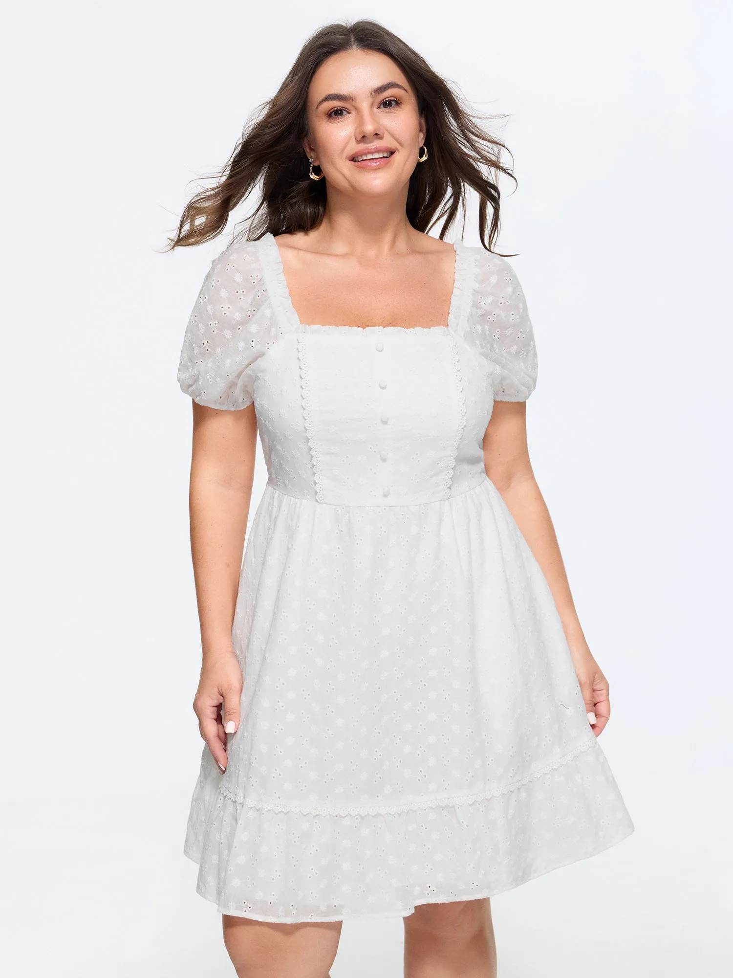 Cotton Lace Textured Ruffled Hem Mini Dress sold by Bloomchic