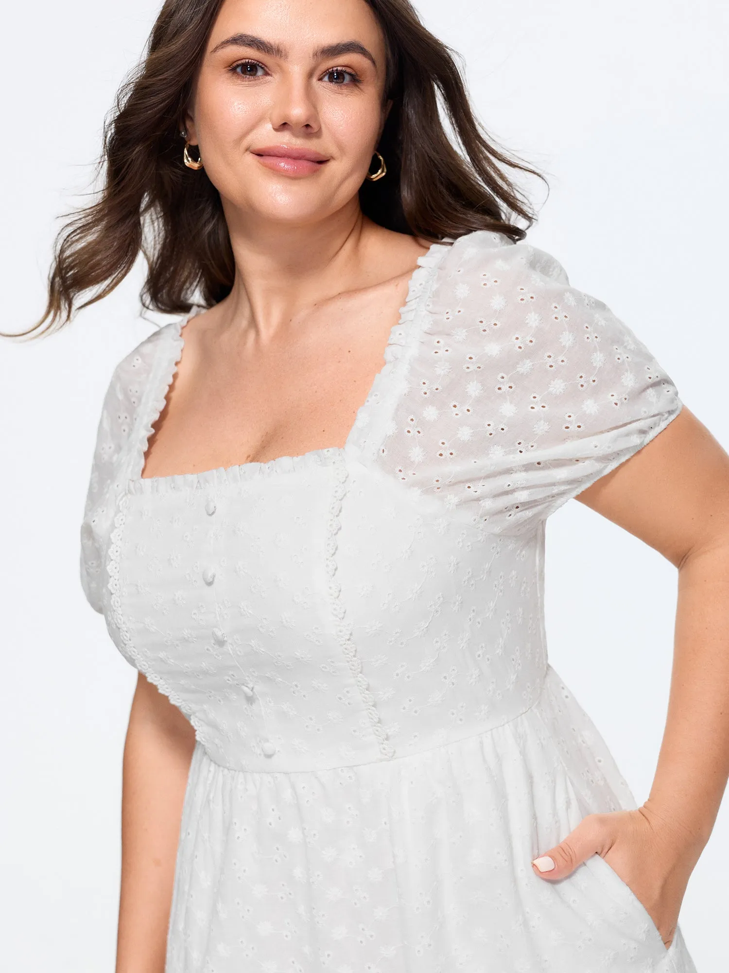 Cotton Lace Textured Ruffled Hem Mini Dress sold by Bloomchic product image thumbnail 2