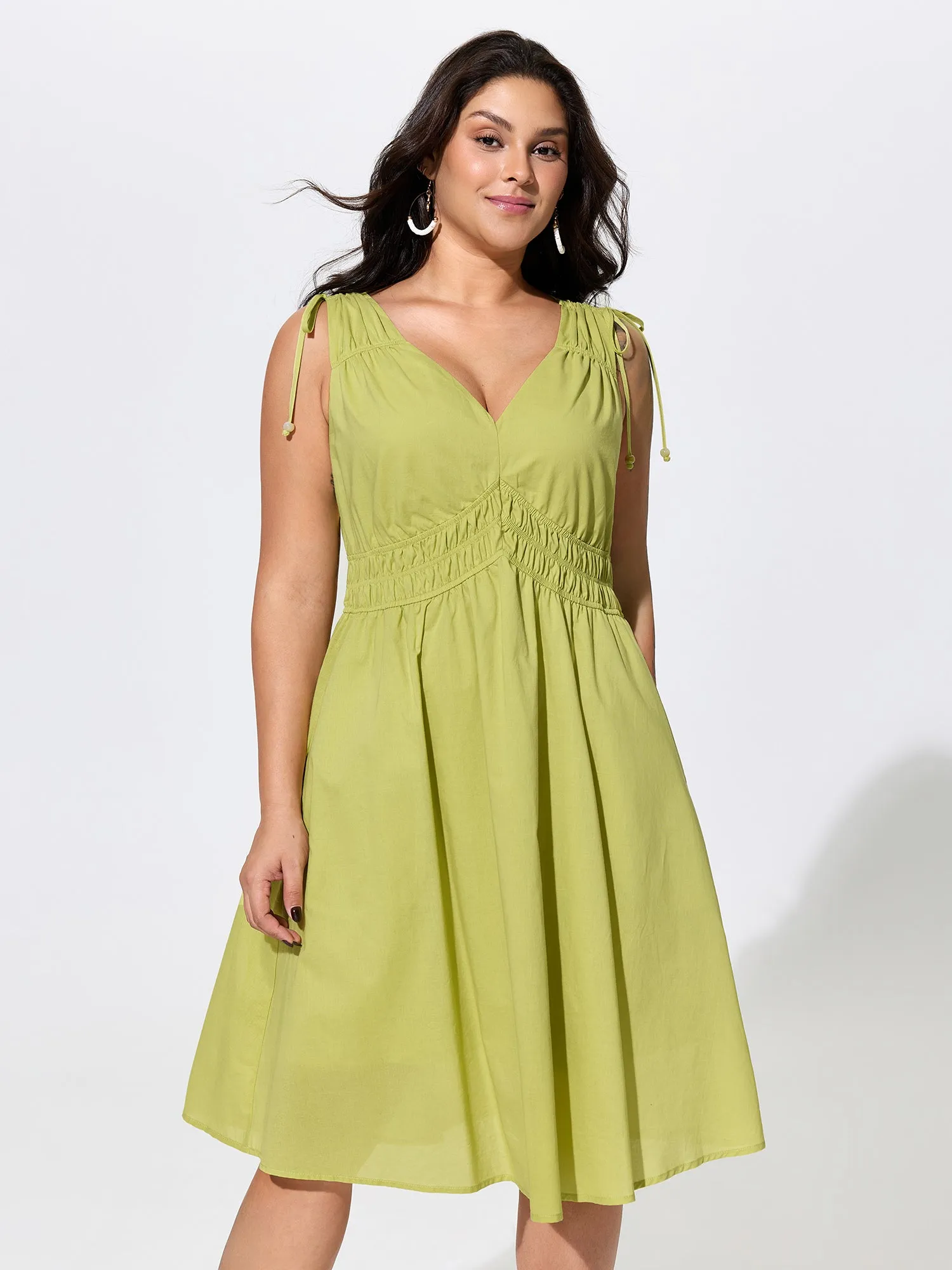 Cotton Stretchy Waist-Defining Midi Dress sold by Bloomchic