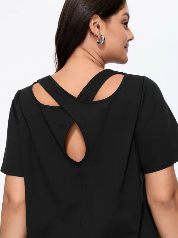 Cotton Stretchy Cut-Out Back Plain Knit Top made by Bloomchic