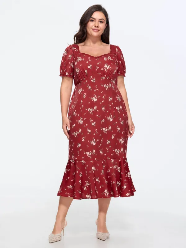 Floral Print Shirred Ruffled Midi Dress made by Bloomchic