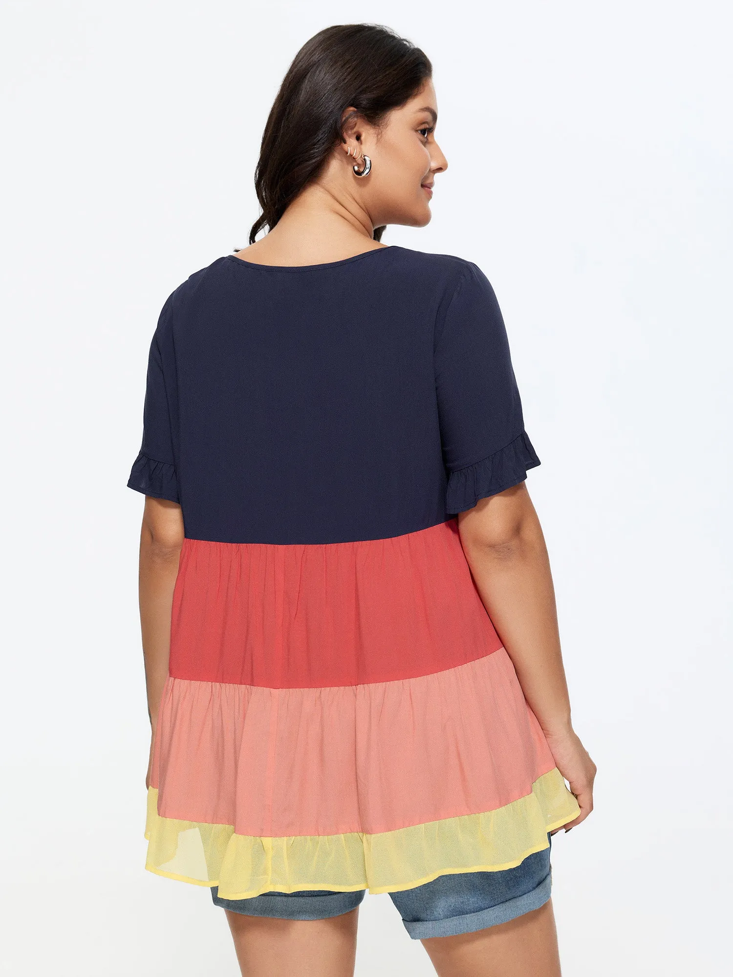 Colorblock Tiered Round Neck Top sold by Bloomchic product image thumbnail 4