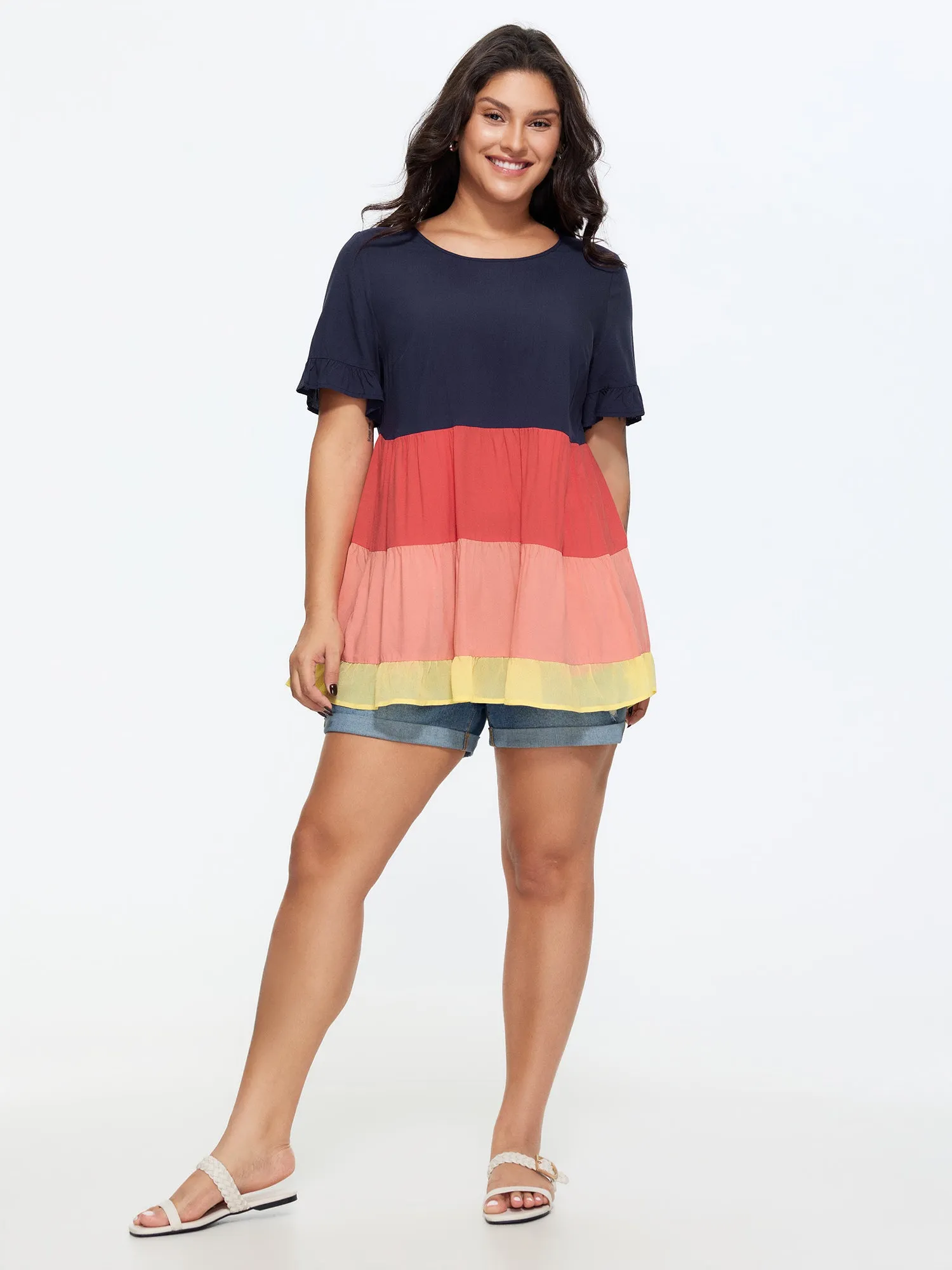 Colorblock Tiered Round Neck Top sold by Bloomchic product image thumbnail 3