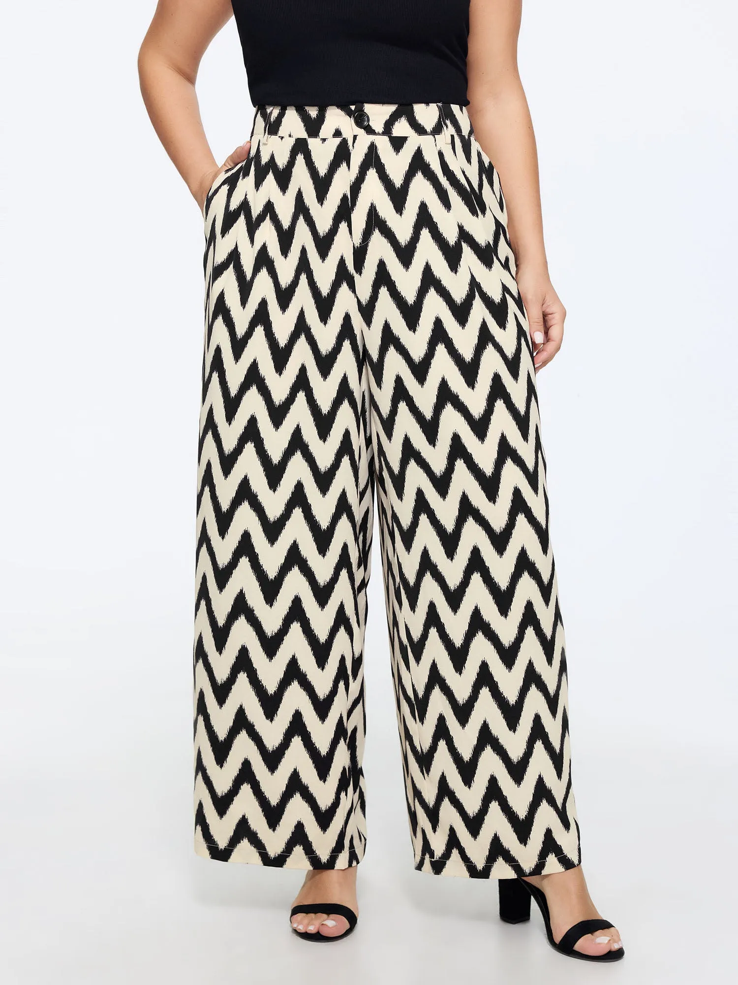 Geometric Print Pull-On Wide-Leg Pants sold by Bloomchic
