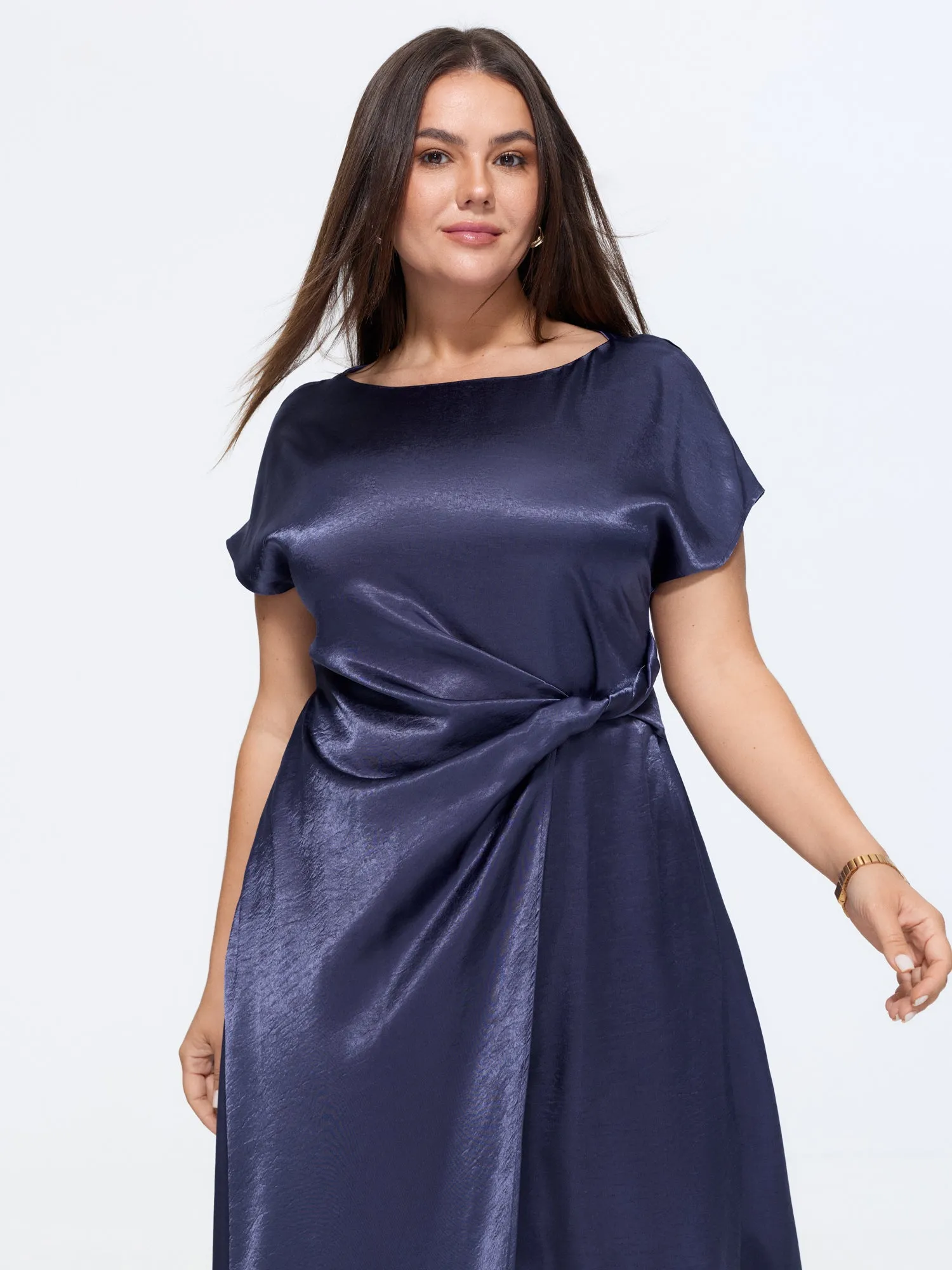 Sleek Satin Draped Waist Midi Dress sold by Bloomchic product image thumbnail 3