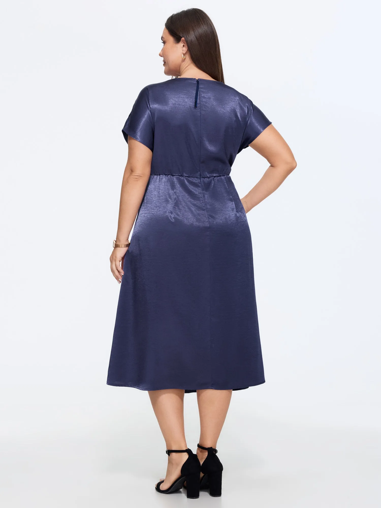 Sleek Satin Draped Waist Midi Dress sold by Bloomchic product image thumbnail 4
