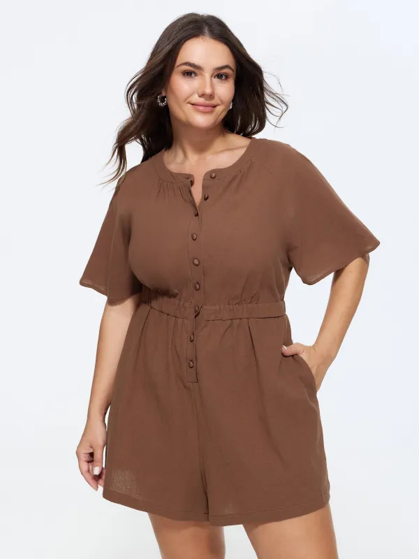 Cotton Split Neckline Pockets Romper made by Bloomchic