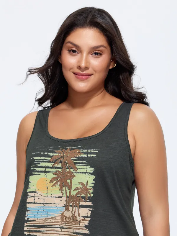 Cotton Stretchy Island Print Tank Top made by Bloomchic