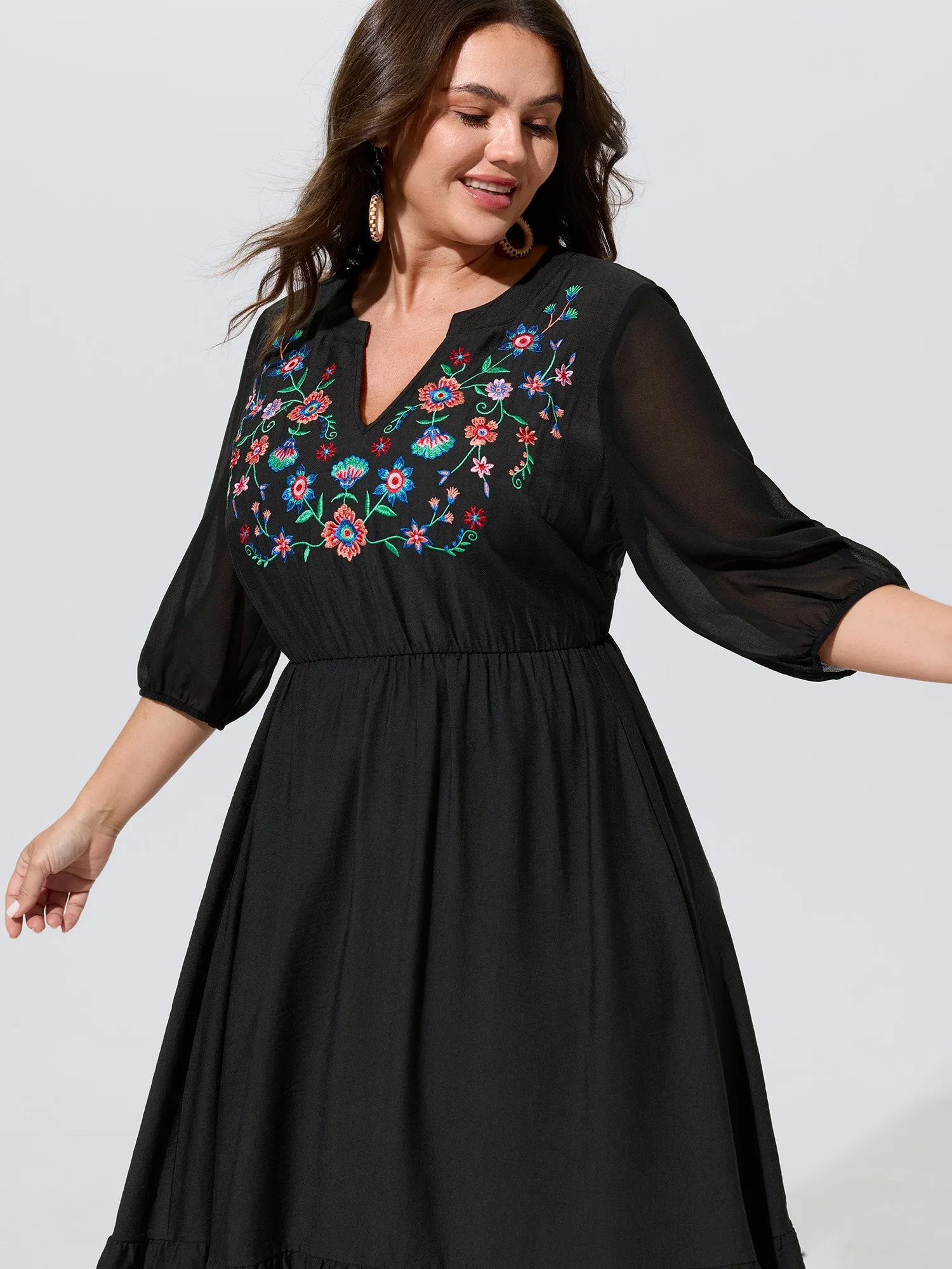 Breathable Floral Embroidered Neckline Midi Dress sold by Bloomchic product image thumbnail 3