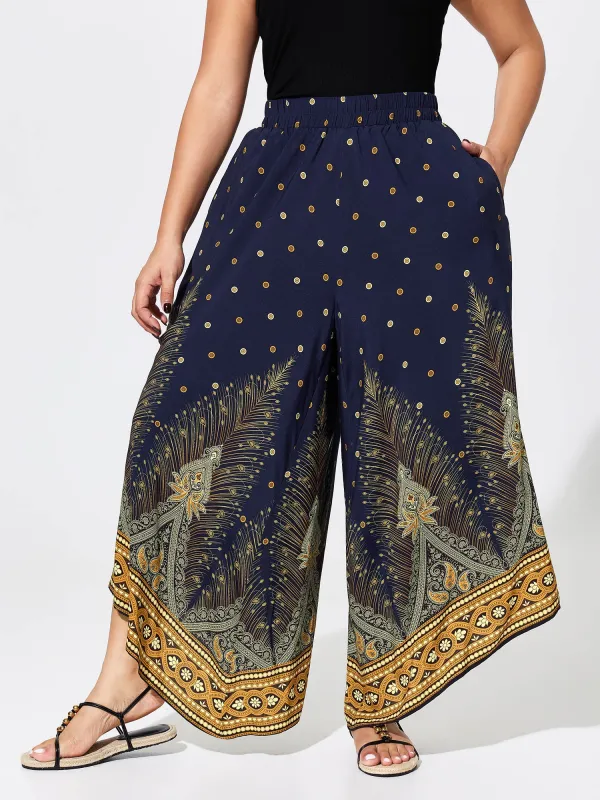 Boho Print Wide-Leg Color Contrast Pants made by Bloomchic