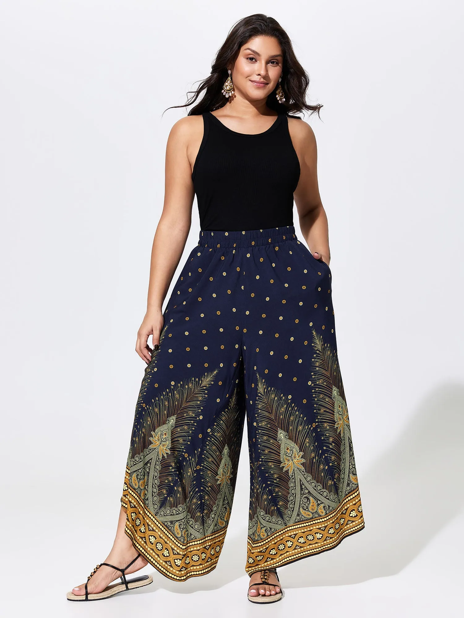 Boho Print Wide-Leg Color Contrast Pants sold by Bloomchic product image thumbnail 2
