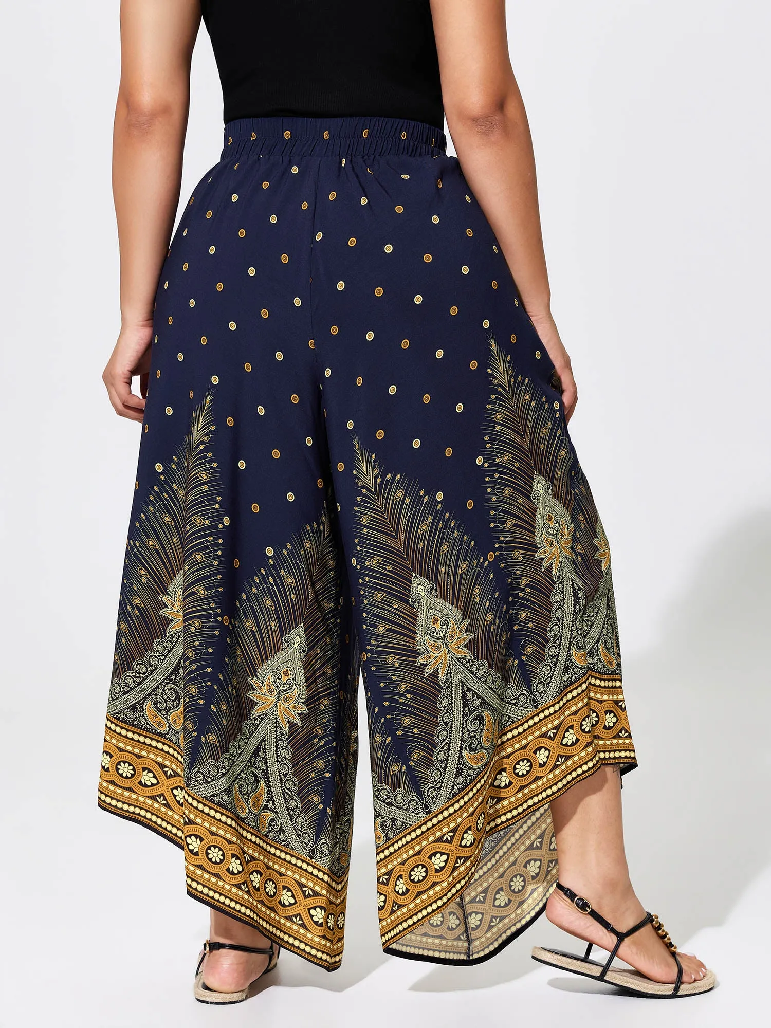 Boho Print Wide-Leg Color Contrast Pants sold by Bloomchic product image thumbnail 5