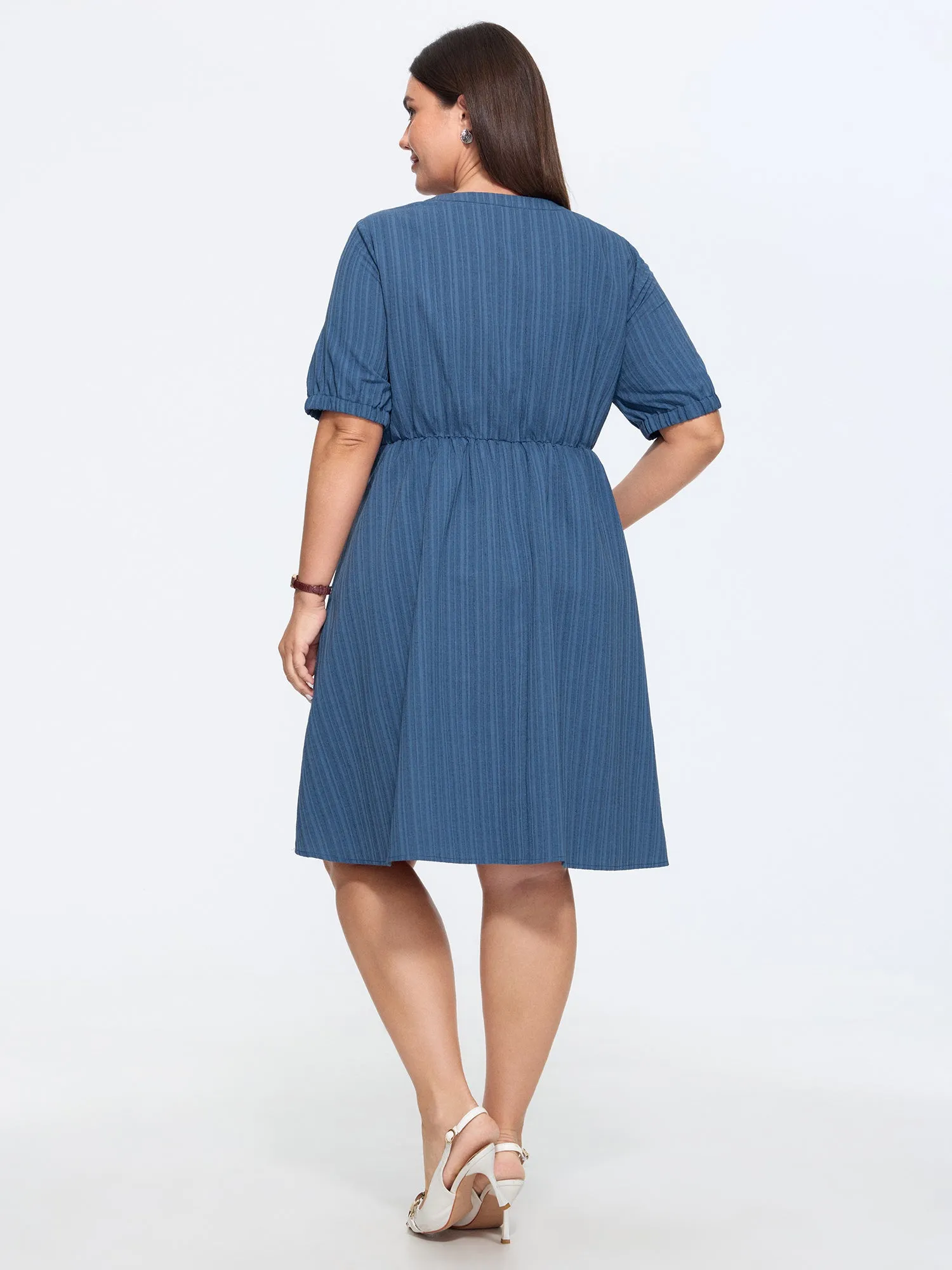 Knotted Front Textured Button Mini Dress sold by Bloomchic product image thumbnail 4