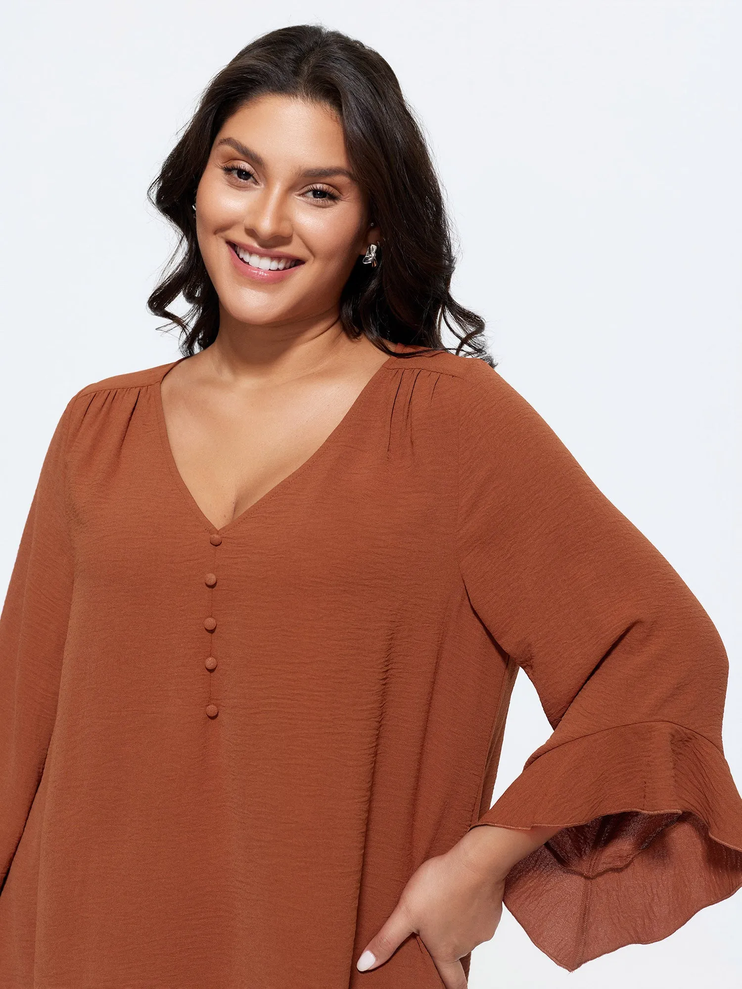 Ruffled Flared Sleeve Plain Blouse sold by Bloomchic product image thumbnail 4