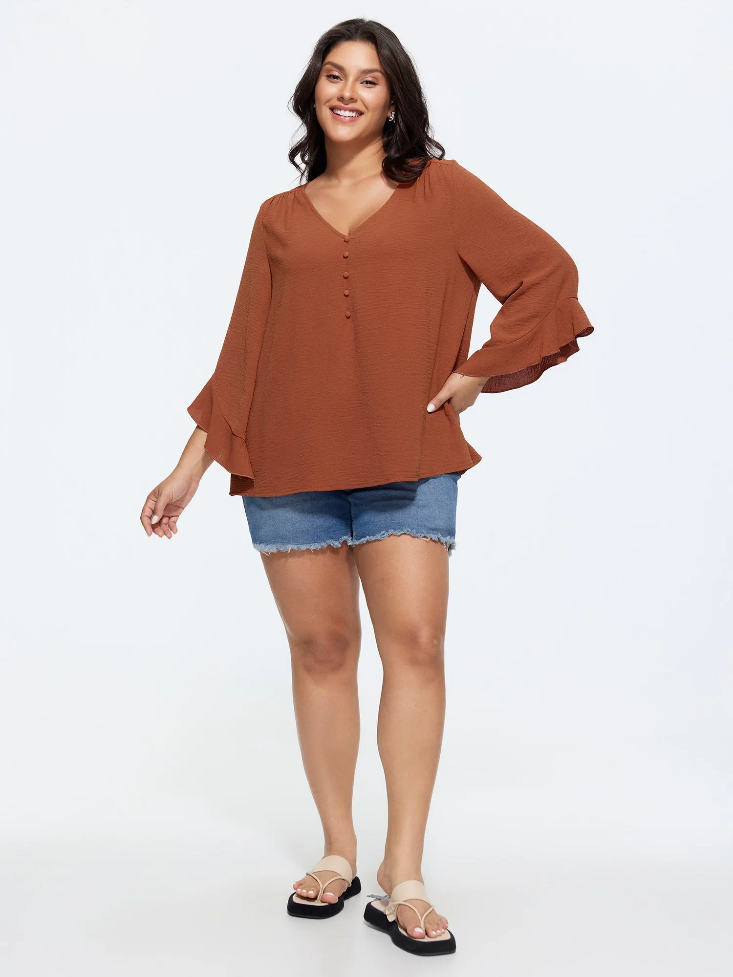 Ruffled Flared Sleeve Plain Blouse sold by Bloomchic product image thumbnail 3