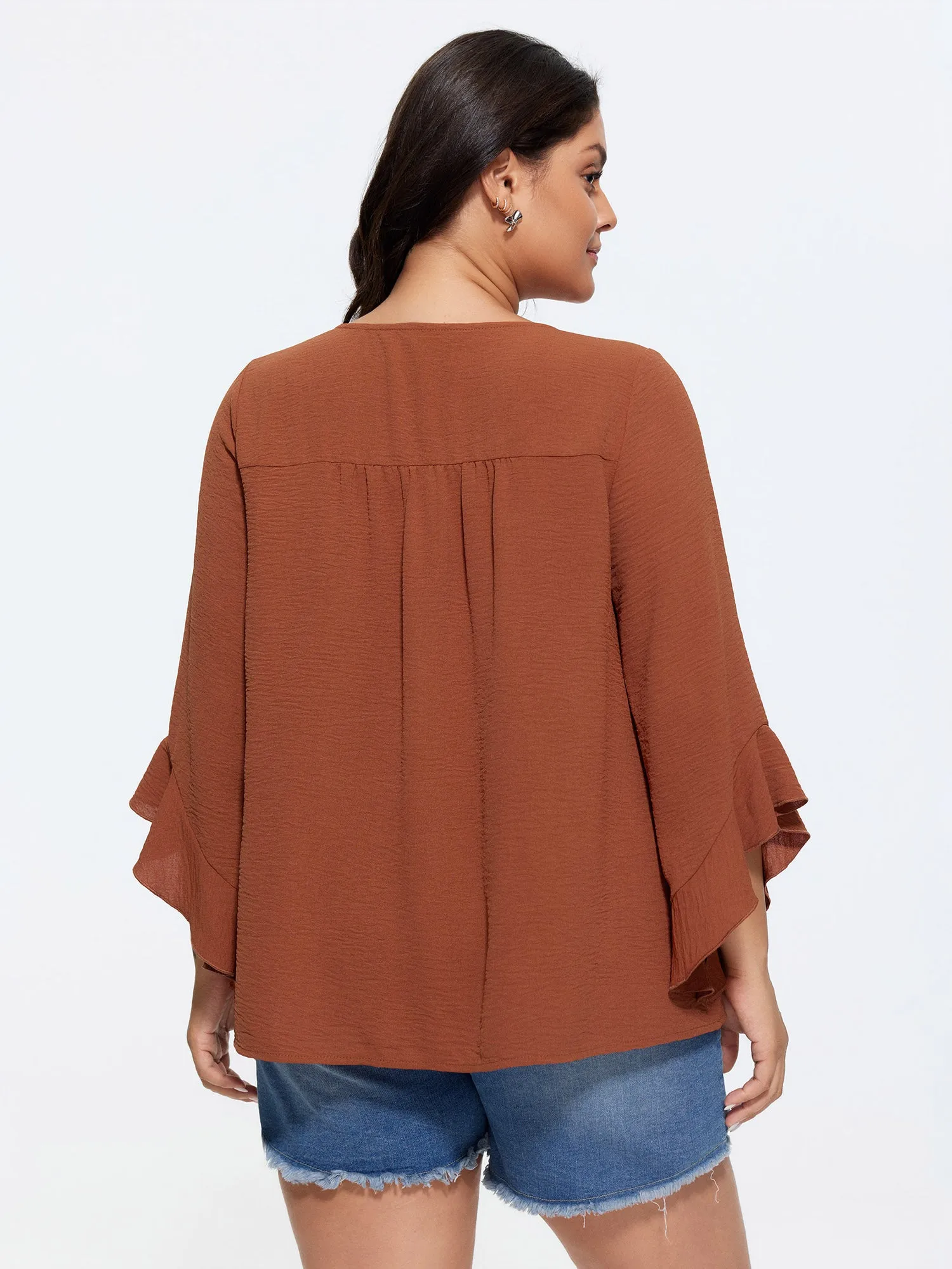 Ruffled Flared Sleeve Plain Blouse sold by Bloomchic product image thumbnail 5
