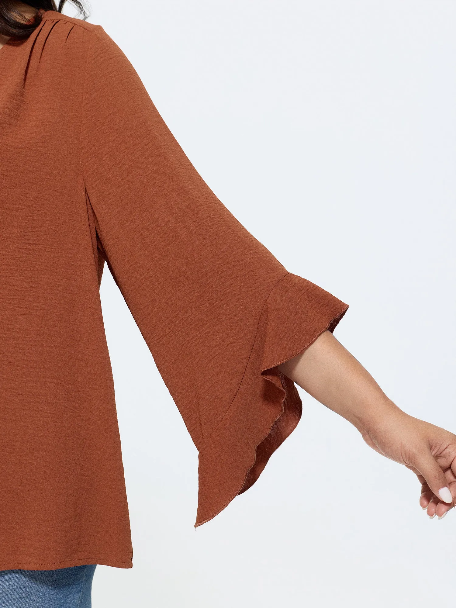 Ruffled Flared Sleeve Plain Blouse sold by Bloomchic product image thumbnail 2