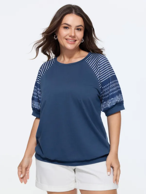 Striped Print Raglan Puff Sleeve Sweatshirt made by Bloomchic