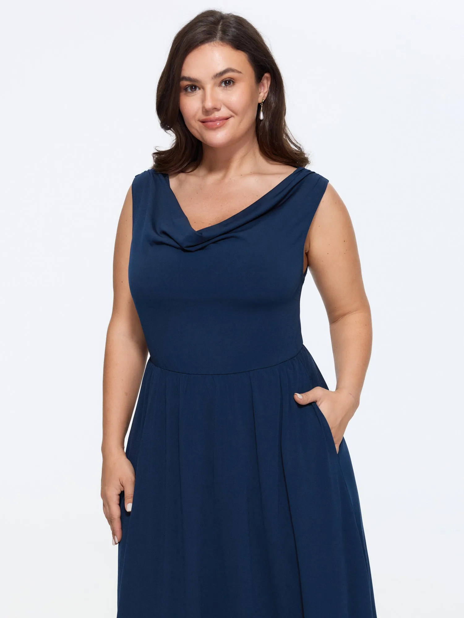 Stretchy Cowl Neckline Cut-Out Back Midi Dress sold by Bloomchic product image thumbnail 3