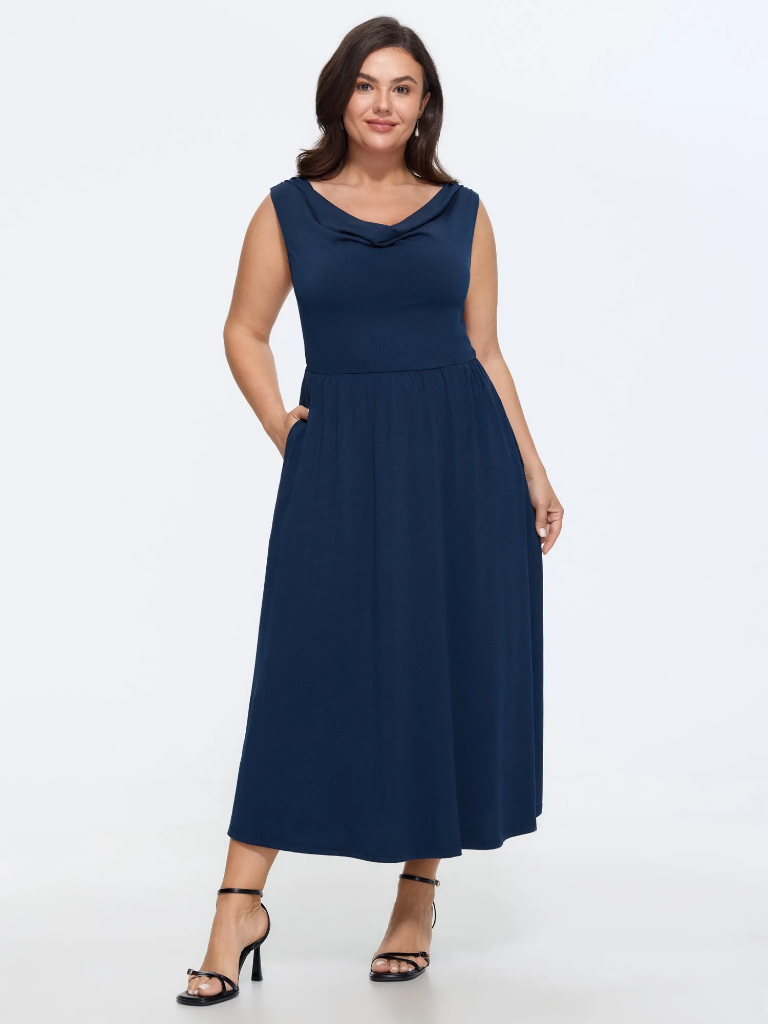 Stretchy Cowl Neckline Cut-Out Back Midi Dress sold by Bloomchic product image thumbnail 2