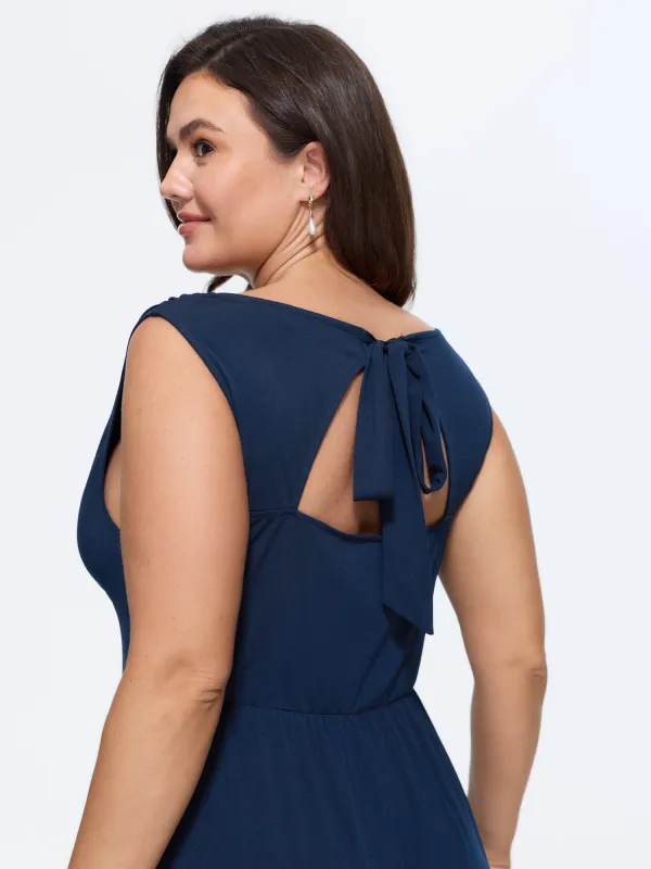 Stretchy Cowl Neckline Cut-Out Back Midi Dress made by Bloomchic