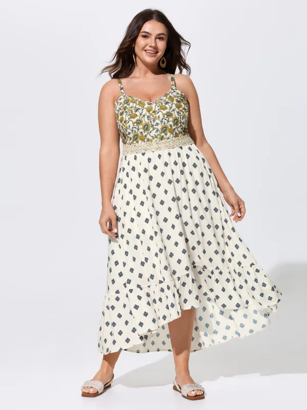 Floral Print Contrast High Low Hem Midi Dress made by Bloomchic
