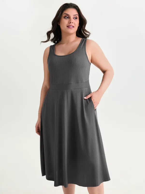 Ribbed Scoop Neck Pocket Midi Dress made by Bloomchic