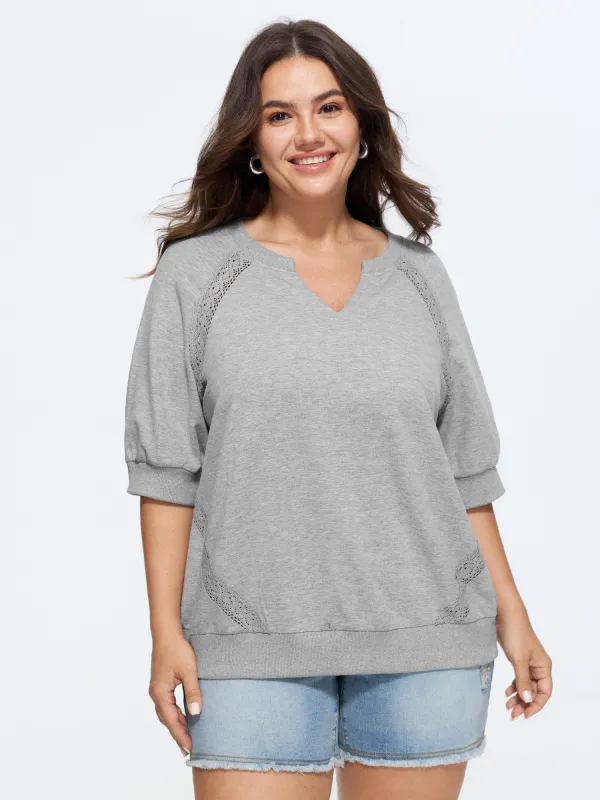 Supersoft Lace Trim Drop Shoulder Sweatshirt made by Bloomchic