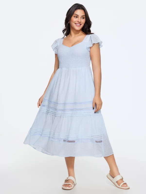 Cotton Lace Trim Ruffled Sleeve Midi Dress made by Bloomchic