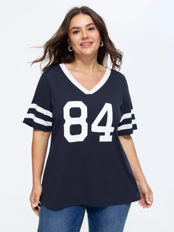 Cotton Graphic Print Color Contrast T-Shirt made by Bloomchic