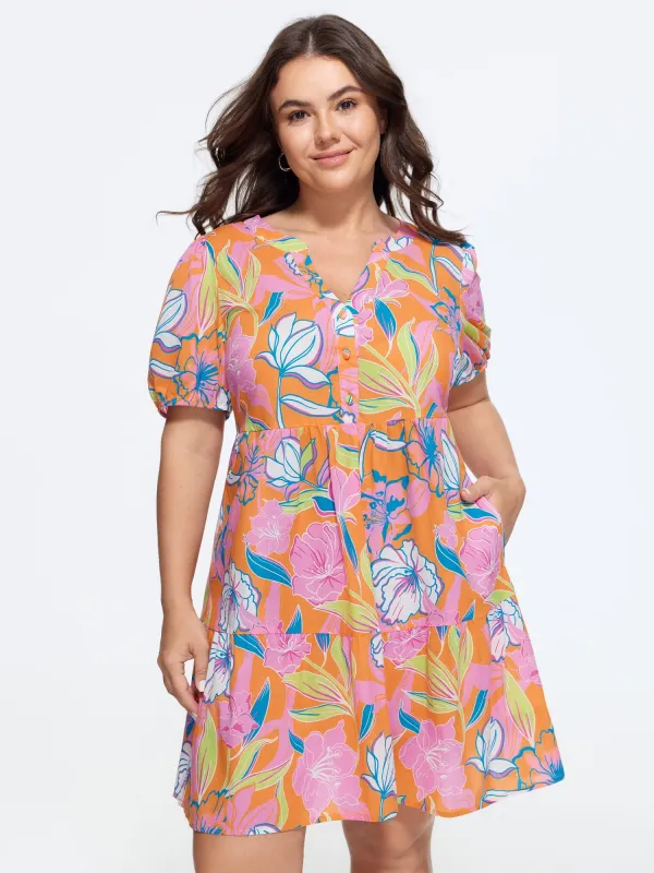 Cotton Floral Print Tiered Mini Dress made by Bloomchic