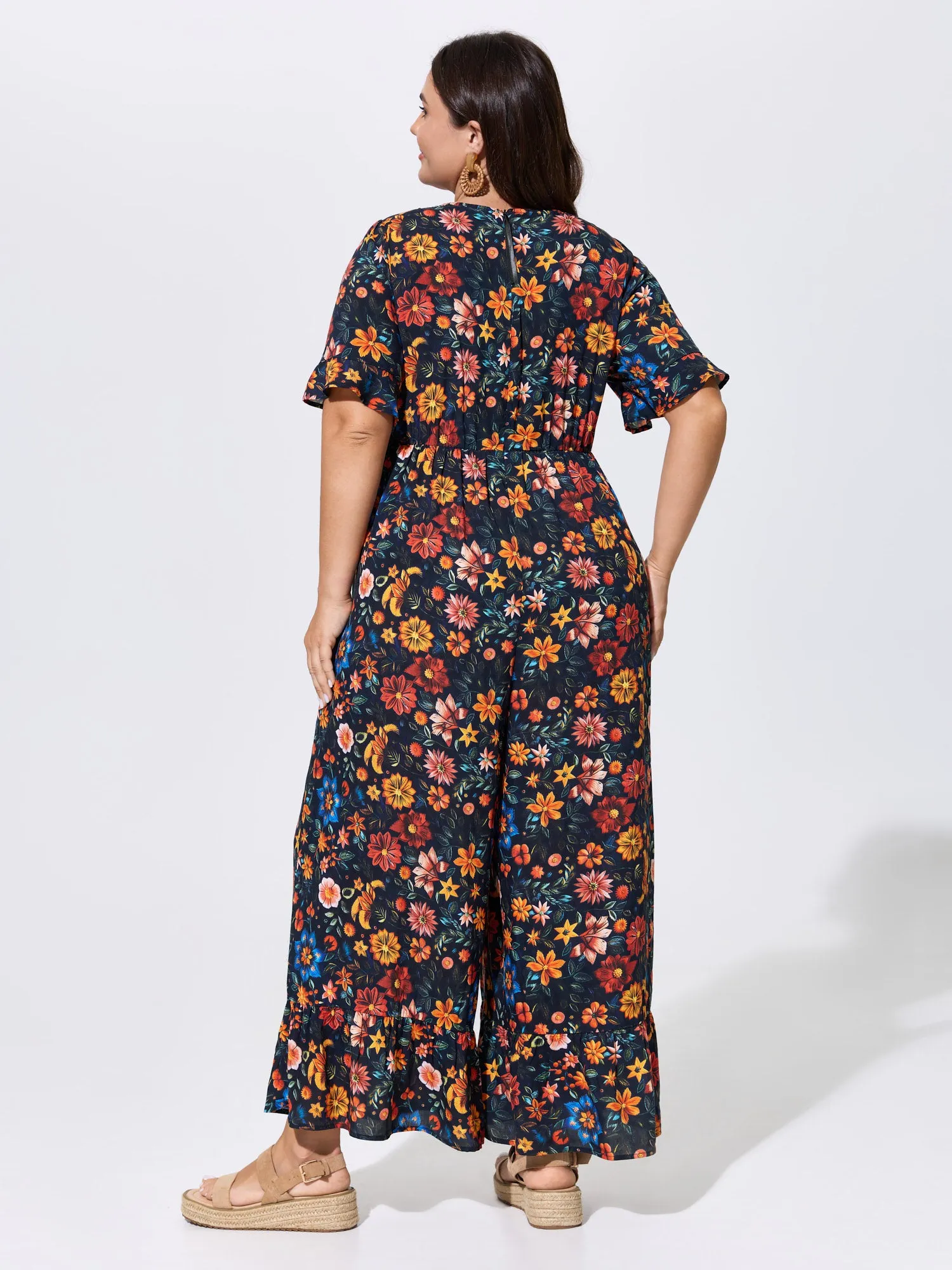 Floral Ruffle V Neck Wide Leg Jumpsuit sold by Bloomchic product image thumbnail 4