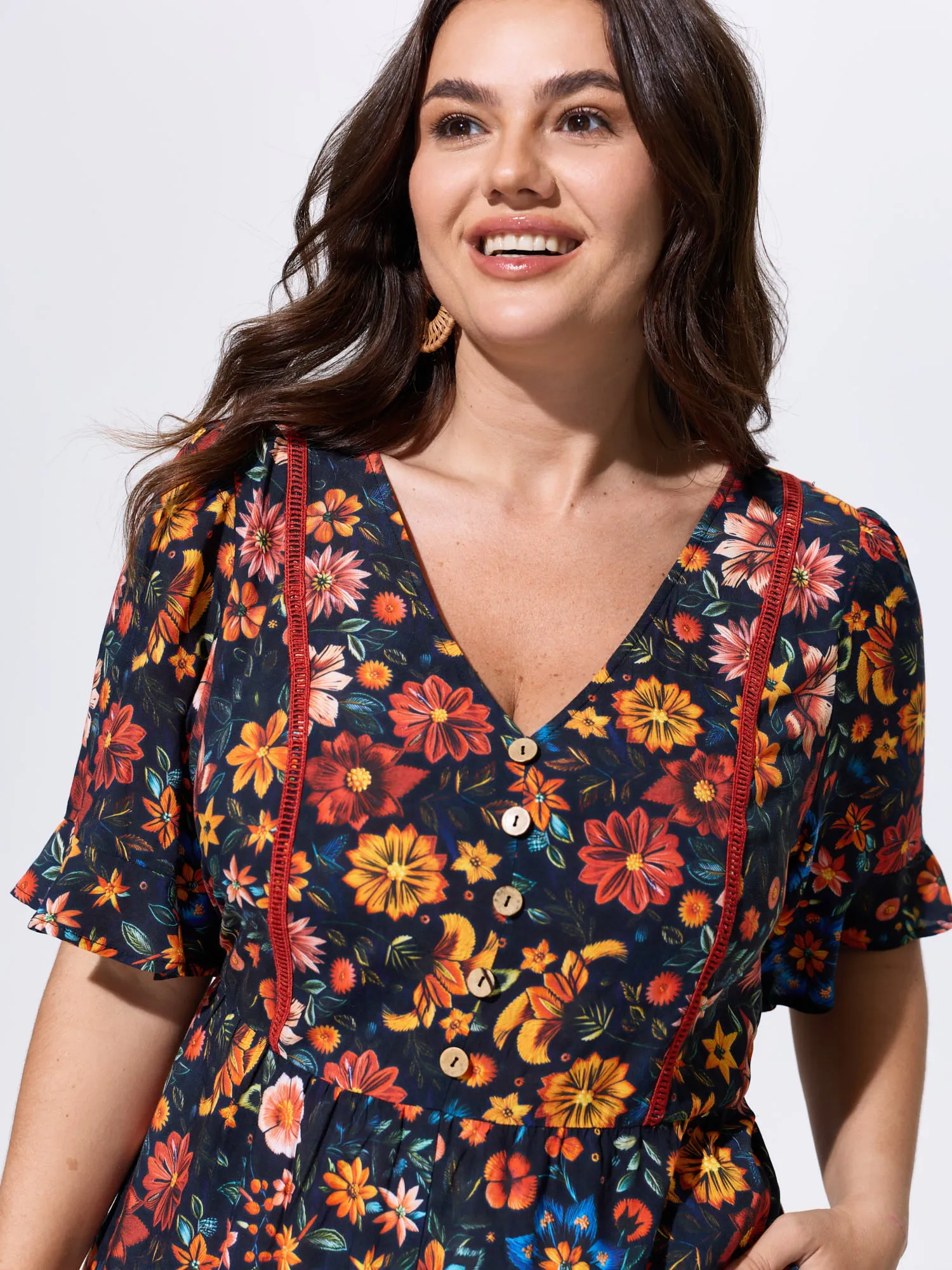 Floral Ruffle V Neck Wide Leg Jumpsuit sold by Bloomchic product image thumbnail 2