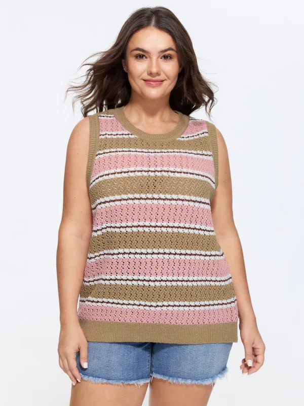 Striped Color-Block Sleeveless Sweater Vest made by Bloomchic