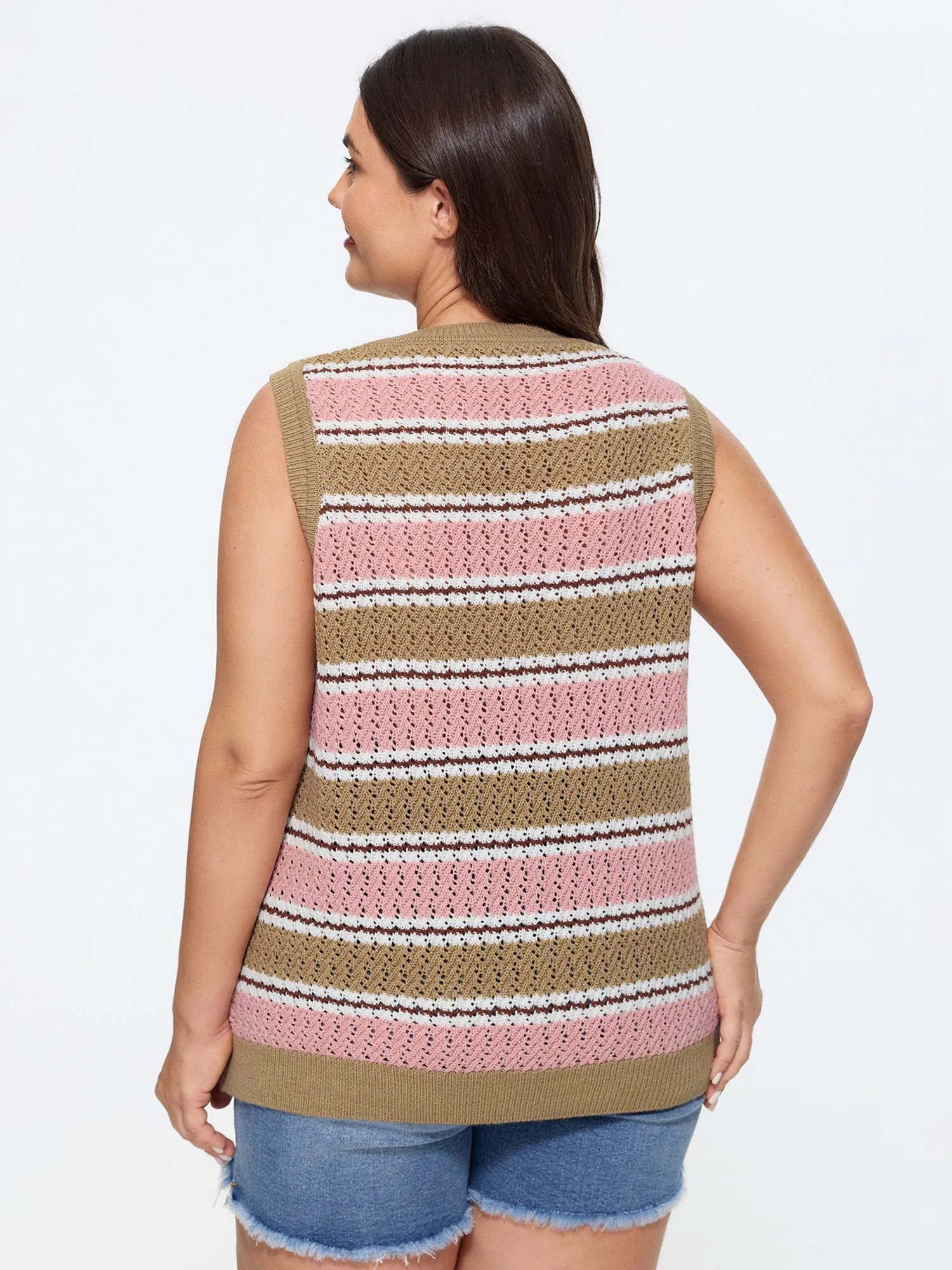 Striped Color-Block Sleeveless Sweater Vest sold by Bloomchic product image thumbnail 4