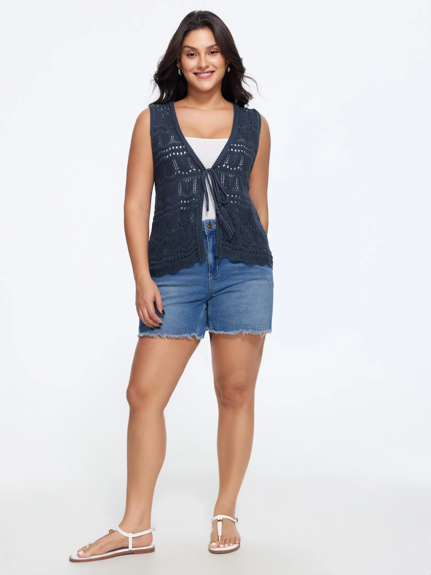 Hollow Out Scalloped Hem Front Tie Sweater Vest sold by Bloomchic product image thumbnail 4