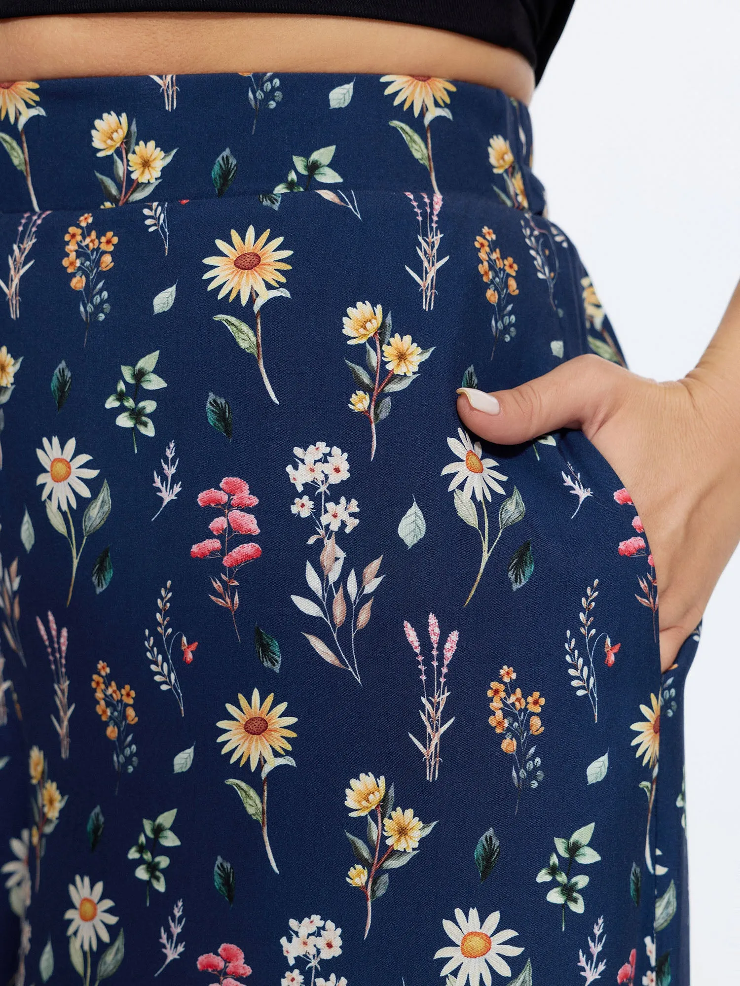 Ditsy Floral Print Stretchy Waist Wide Leg Pants sold by Bloomchic product image thumbnail 3
