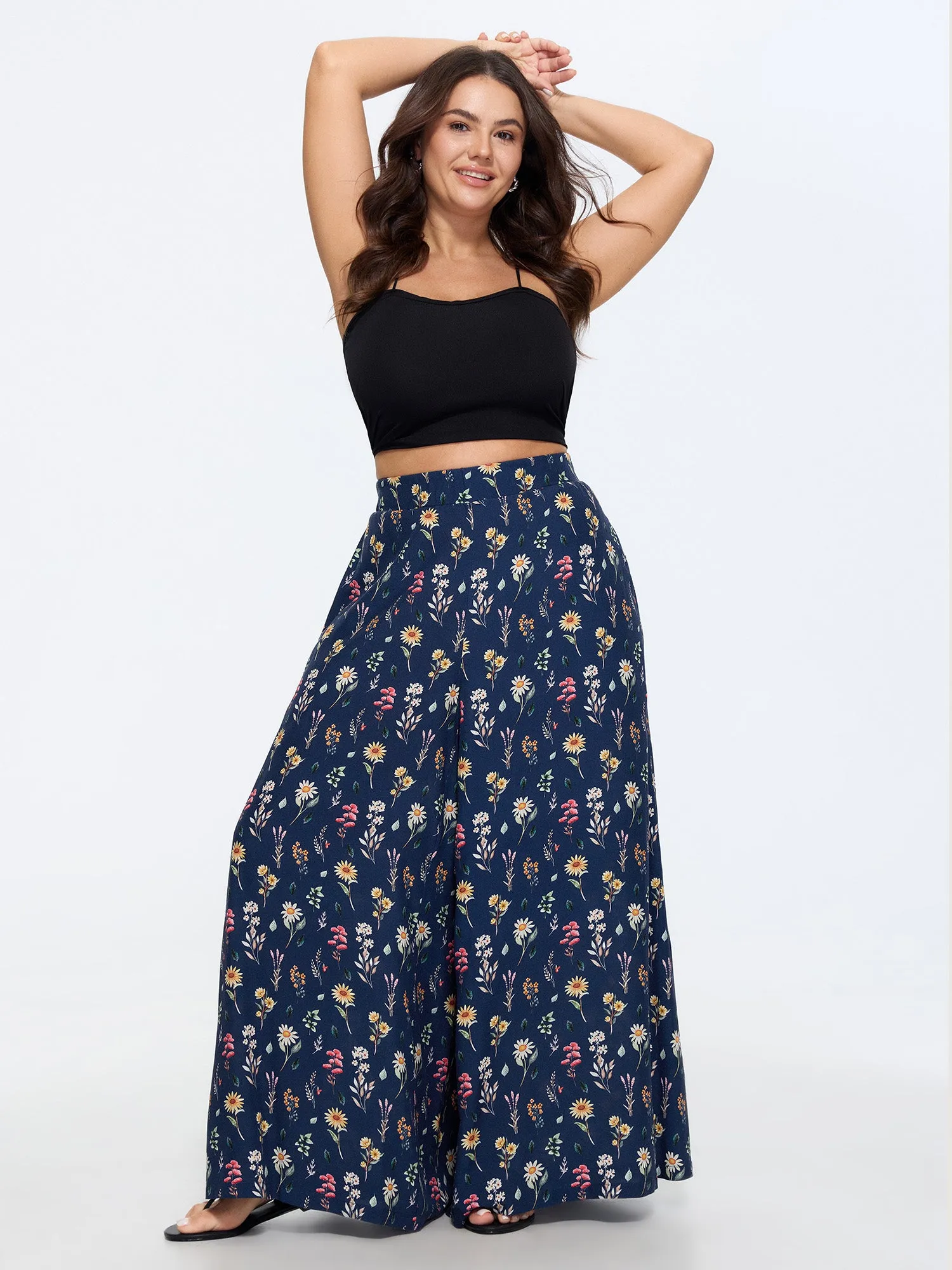 Ditsy Floral Print Stretchy Waist Wide Leg Pants sold by Bloomchic product image thumbnail 2