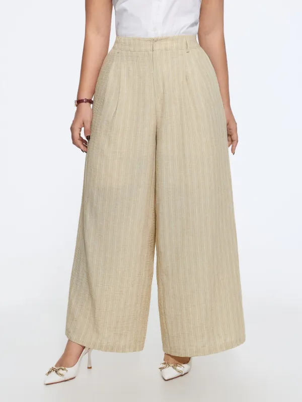 Textured Striped Pleated Wide Leg Pants made by Bloomchic