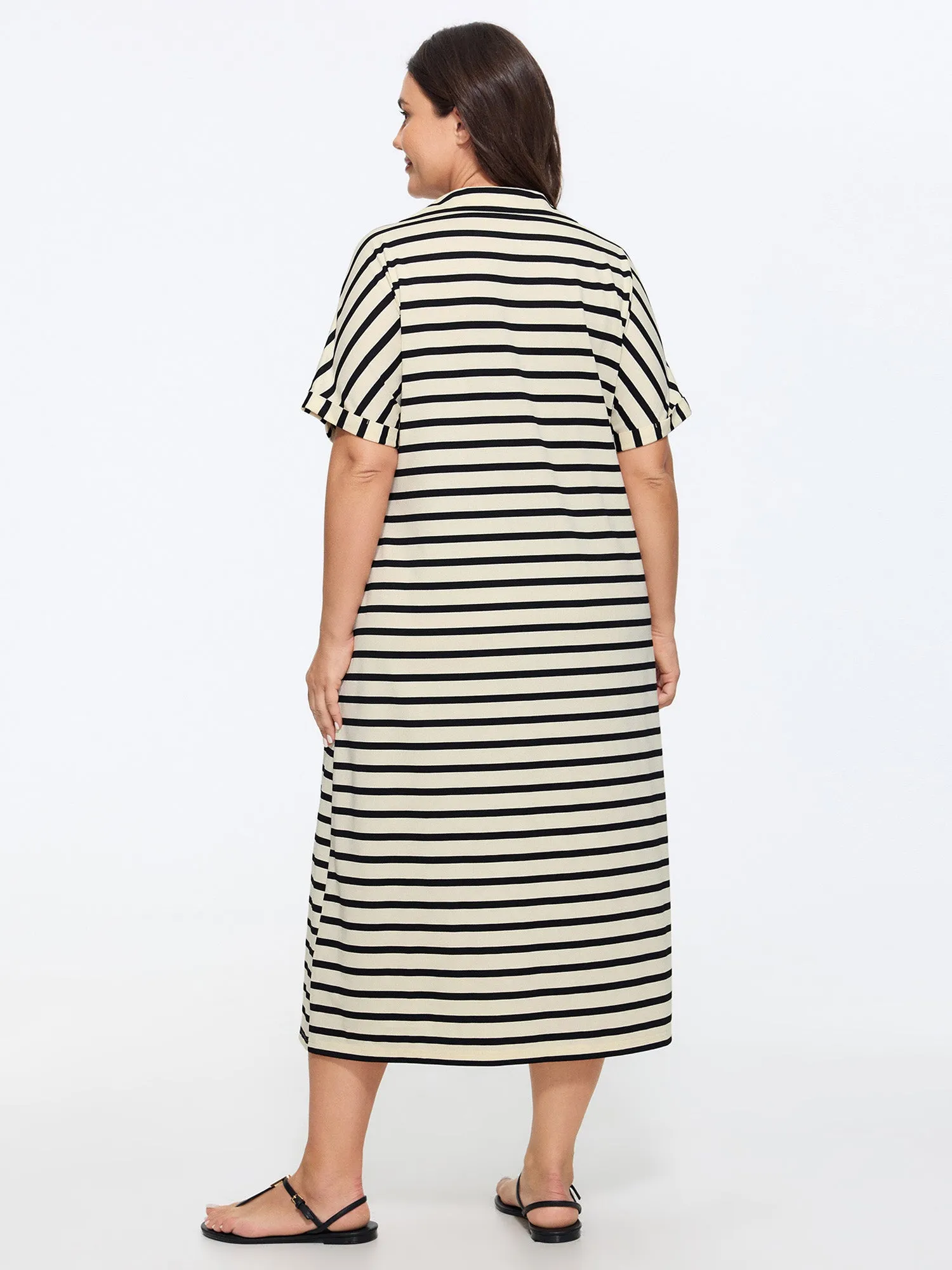 Stretchy Striped Print Collared Midi Dress sold by Bloomchic product image thumbnail 5