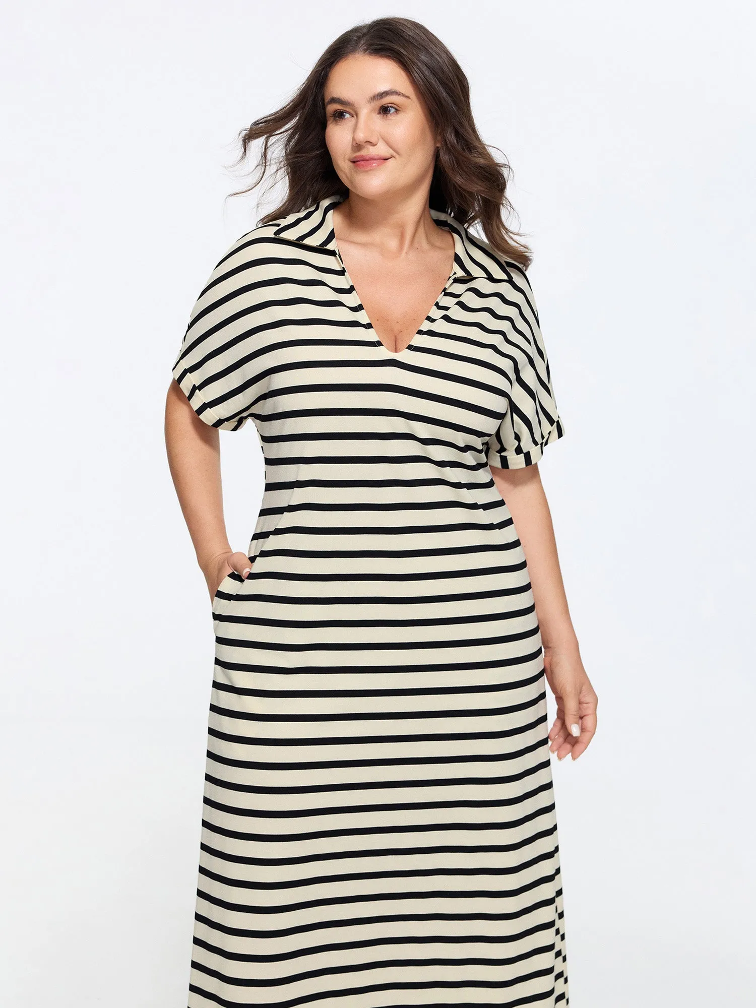 Stretchy Striped Print Collared Midi Dress sold by Bloomchic product image thumbnail 3