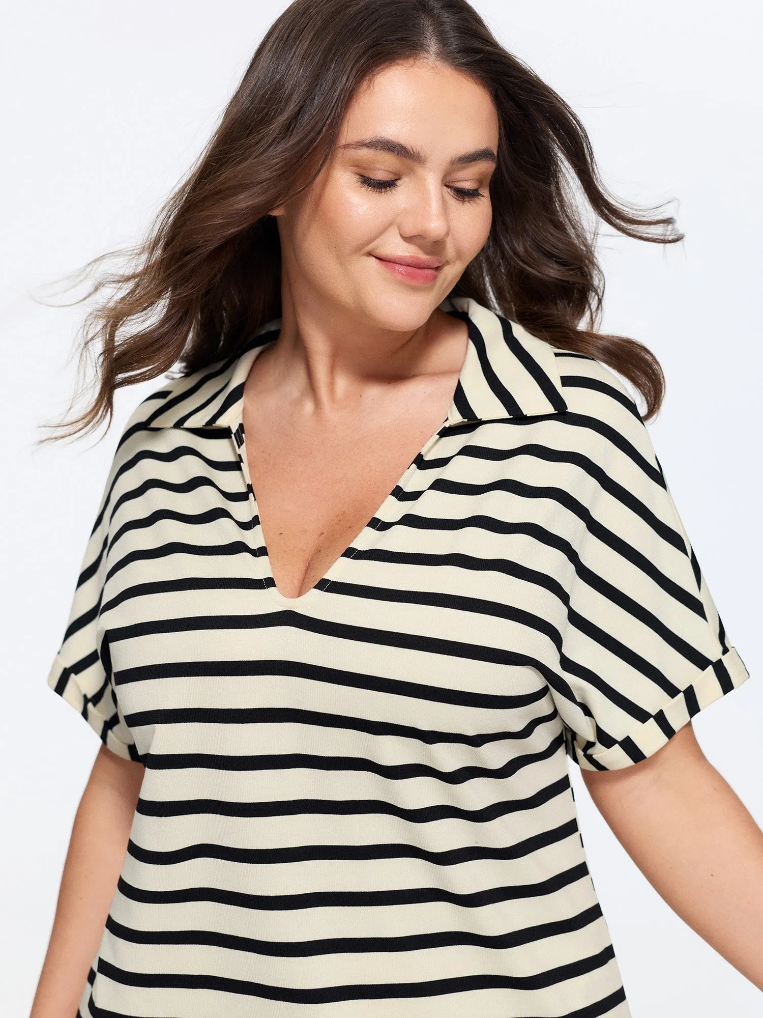 Stretchy Striped Print Collared Midi Dress sold by Bloomchic product image thumbnail 2