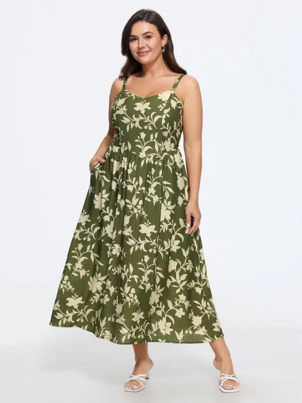 Floral Print Shirred Cami Midi Dress made by Bloomchic