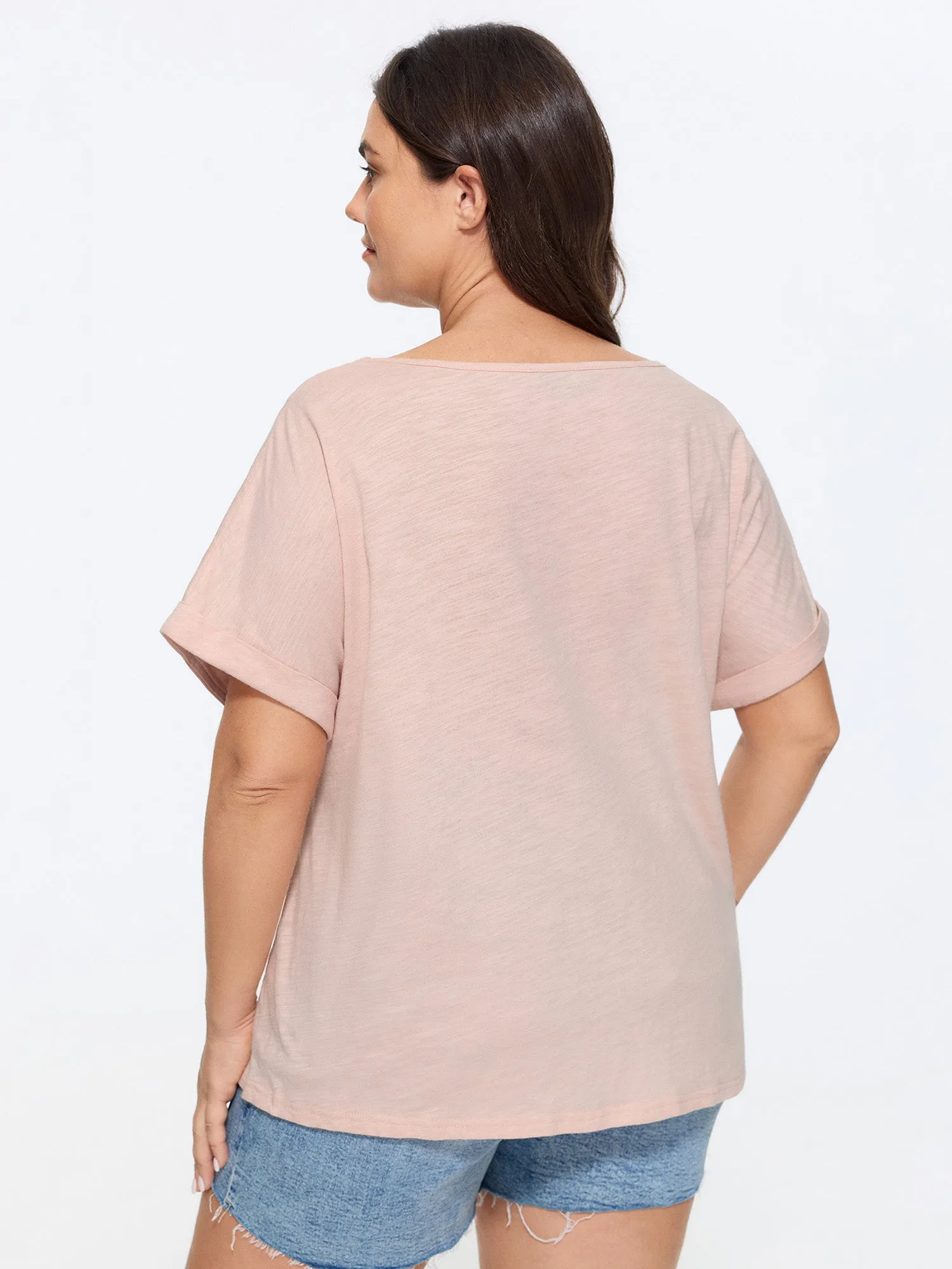 Cotton Lace Neckline Casual Plain T-Shirt sold by Bloomchic product image thumbnail 4